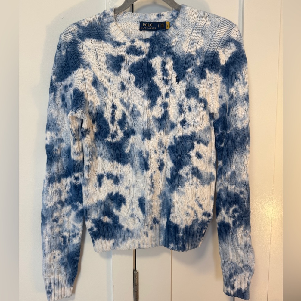 Blue & White Tie Dye Polo Ralph Lauren crew neck sweater